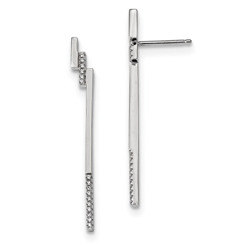 Sterling Silver Rhodium-Plated Bar and Cubic Zirconia Post Drop Earrings, 42 mm