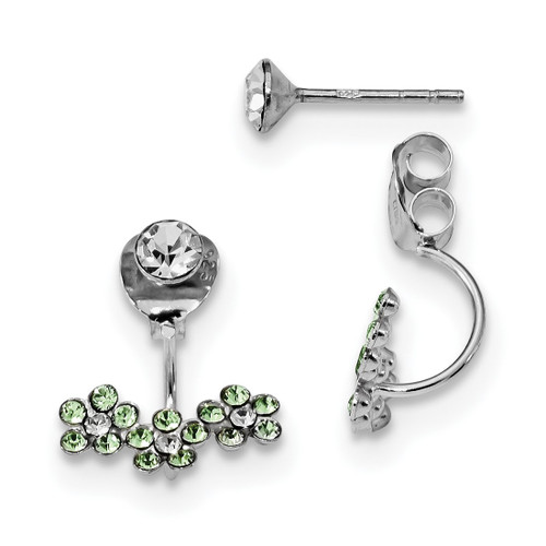 Sterling Silver Rhodium-Plated Clear/Green Crystal Front & Back Drop Earrings, 18 mm