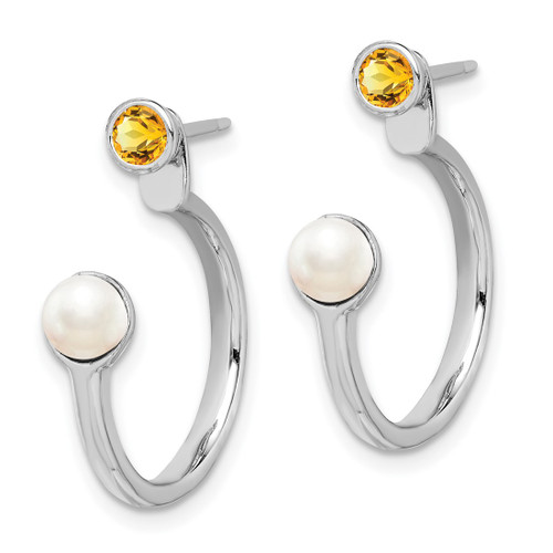Sterling Silver Rhodium-Plated Cultured Freshwater Pearl Citrine Front & Back Post Hoop Earrings, 21.5 mm - View 2