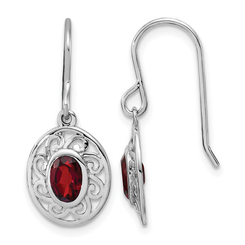 Sterling Silver Rhodium-Plated Fancy Garnet Drop French Wire Earrings, 15.25 mm