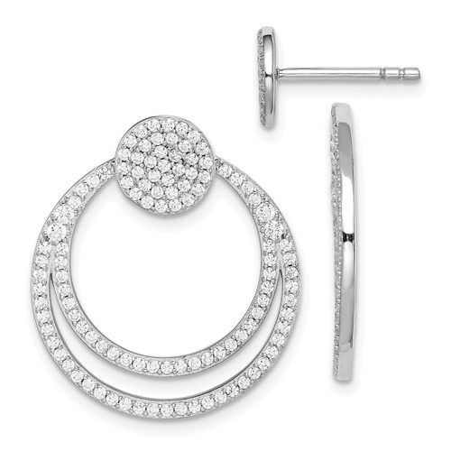 Sterling Silver Rhodium-Plated Pave Cubic Zirconia Circle Front & Back Drop Earrings