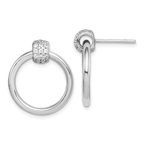 Sterling Silver Rhodium-Plated Polished Cubic Zirconia Large Post Dangle Earrings