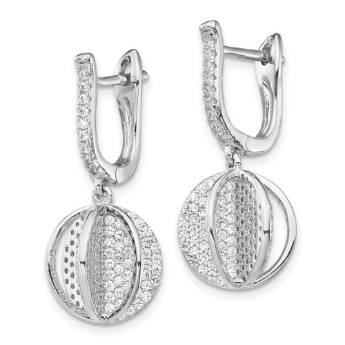 Sterling Shimmer Sterling Silver Rhodium-Plated 300 Stone Cubic Zirconia Sphere Dangle Hinged Post Drop Earrings, 25.7 mm - View 2