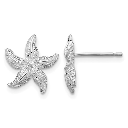 De-Ani Sterling Silver Rhodium-Plated Polished Starfish Stud Earrings, 14 mm