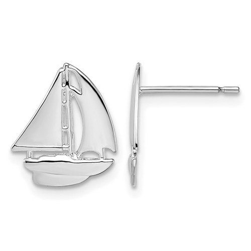 De-Ani Sterling Silver Rhodium-Plated Polished Small Sailboat Stud Earrings, 13 mm