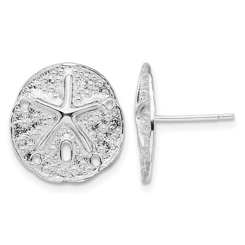 De-Ani Sterling Silver Rhodium-Plated Small Sand Dollar with Starfish Stud Earrings, 17 mm