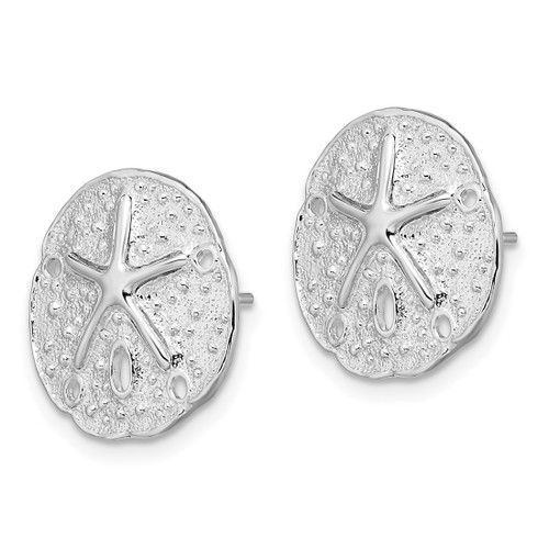 De-Ani Sterling Silver Rhodium-Plated Small Sand Dollar with Starfish Stud Earrings, 17 mm - View 2