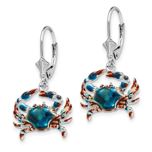 De-Ani Sterling Silver Rhodium-Plated Enameled Blue Crab Leverback Drop Earrings, 32 mm - View 2