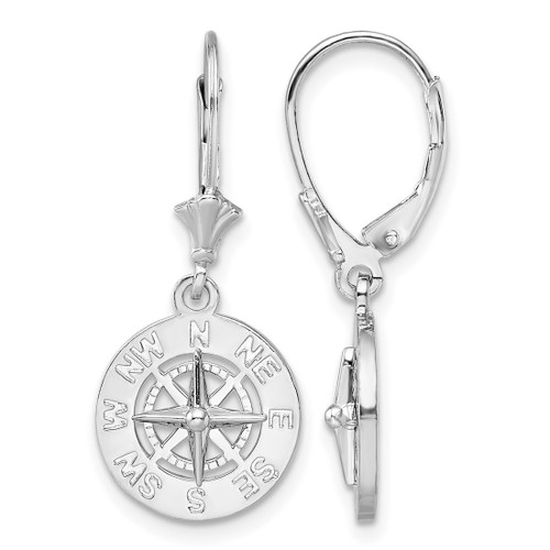 De-Ani Sterling Silver Rhodium-Plated Polished Mini Compass Leverback Drop Earrings, 29 mm