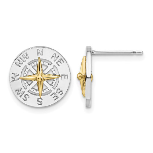 De-Ani Sterling Silver Rhodium-Plated Mini Compass with 14K Needle Stud Earrings, 13 mm