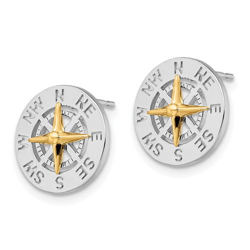 De-Ani Sterling Silver Rhodium-Plated Mini Compass with 14K Needle Stud Earrings, 13 mm - View 2
