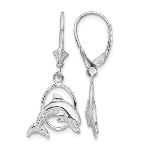 De-Ani Sterling Silver Rhodium-Plated Dolphin in Hoop Leverback Drop Earrings, 35.7 mm