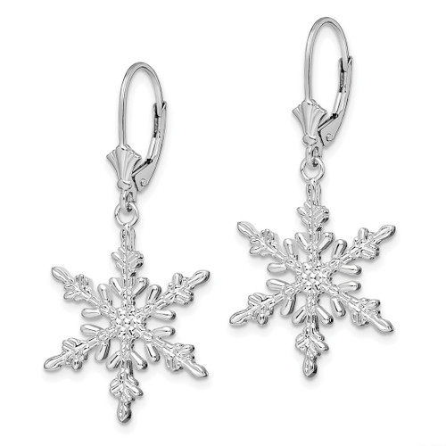 De-Ani Sterling Silver Rhodium-Plated Polished Snowflake Leverback Drop Earrings, 40.5 mm - View 2