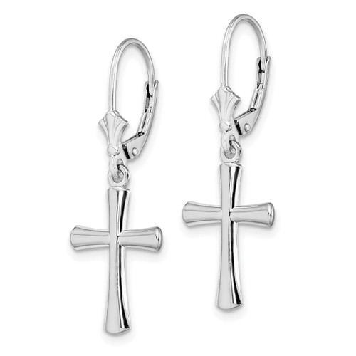 De-Ani Sterling Silver Rhodium-Plated Polished Beveled Latin Cross Leverback Drop Earrings, 34.5 mm - View 2