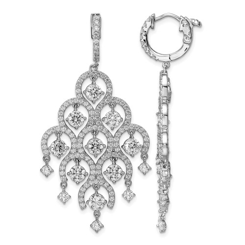 Sterling Shimmer Sterling Silver Rhodium-Plated 278 Stone Cubic Zirconia Chandelier Dangle Hinged Drop Earrings, 56.75 mm