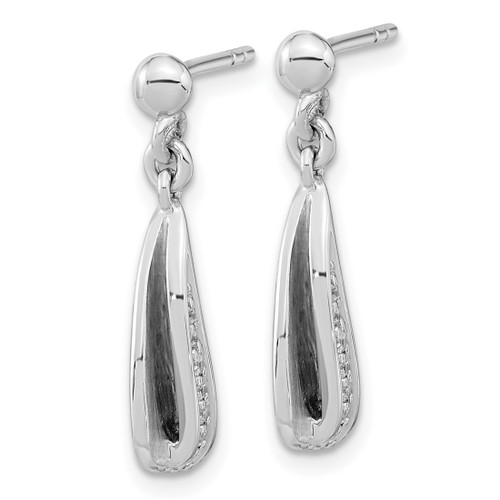 Sterling Silver Rhodium-Plated Brushed & Polished Cubic Zirconia Dangle Earrings, 22 mm - View 2