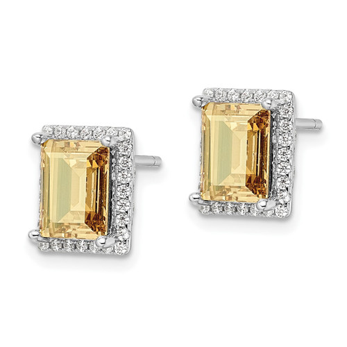 Sterling Silver Rhodium-Plated Cubic Zirconia and Yellow Crystal Stud Earrings, 10.32 mm - View 2