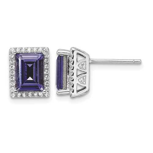 Sterling Silver Rhodium-Plated Cubic Zirconia & Purple Crystal Stud Earrings, 10.32 mm