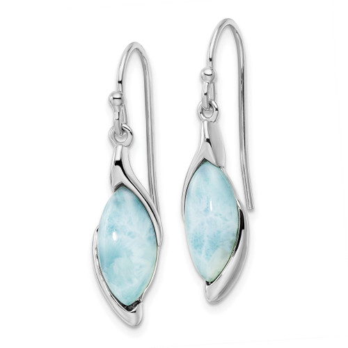 Sterling Silver Rhodium-Plated Polished Larimar Dangle French Wire Earrings, 33.3 mm - View 2