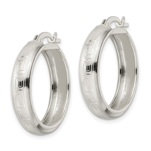 Sterling Silver Polished Greek Key Circle Hoop Earrings, 26.42 mm - View 2