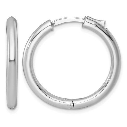 Sterling Silver Rhodium-Plated Polished 3 x 28 mm with Safety Lock Round Hinged Hoop Earrings
