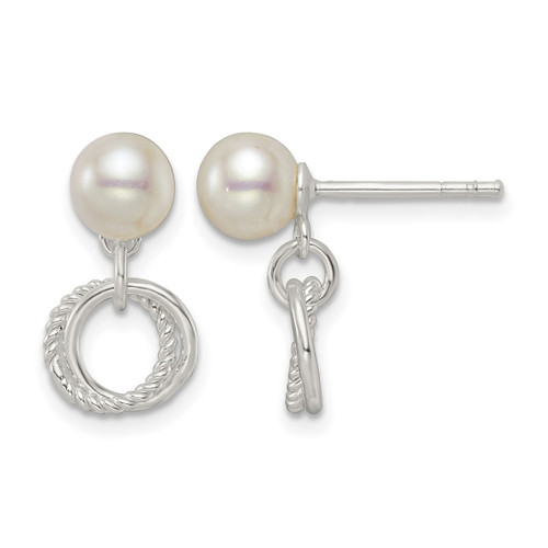 Sterling Silver Polished Glass Simulated Pearl Dangle Earrings, 16.85 mm