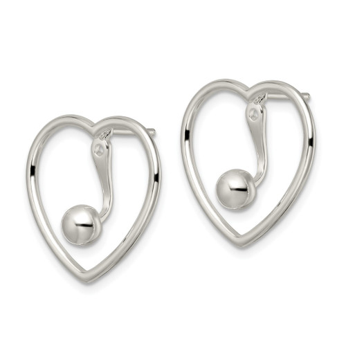 Sterling Silver Polished Heart with Drop and Dangle Ball Threader Post Earrings, 20.75 mm - View 2
