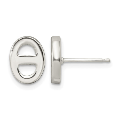 Sterling Silver Polished Oval Design Stud Earrings, 10.85 mm