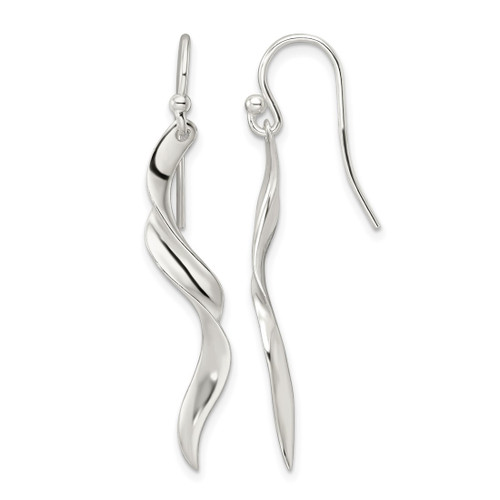 Sterling Silver Polished Twisted Dangle French Wire Earrings, 43.3 mm