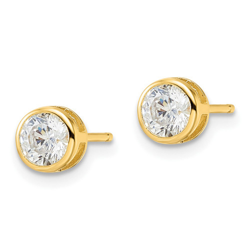 Sterling Silver Gold-Tone Polished 5 mm Round Cubic Zirconia Bezel Set Stud Earrings, 6 mm Long - View 2