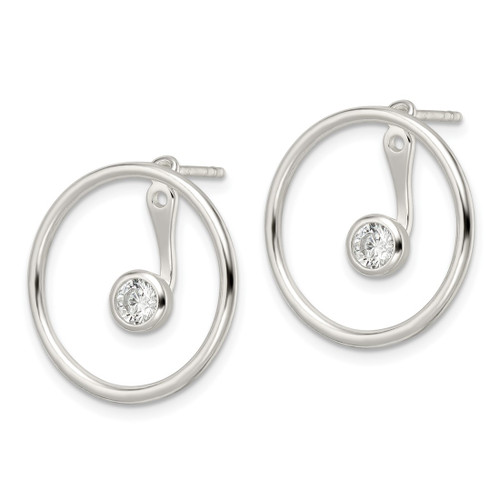 Sterling Silver Polished Slide On Dangle Cubic Zirconia Circle Drop Earrings, 20.8 mm - View 2