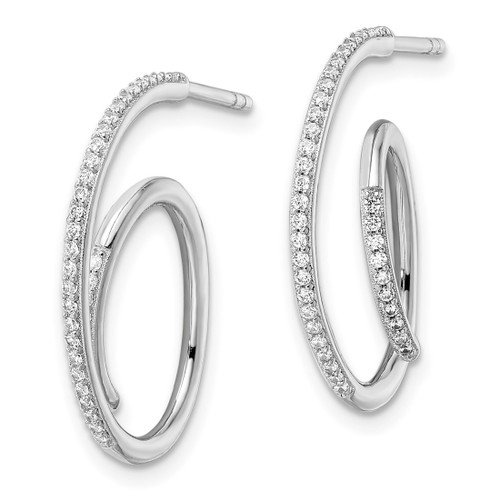 Sterling Silver Rhodium-Plated Cubic Zirconia Fancy J Hoop Post Drop Earrings, 23.5 mm - View 2