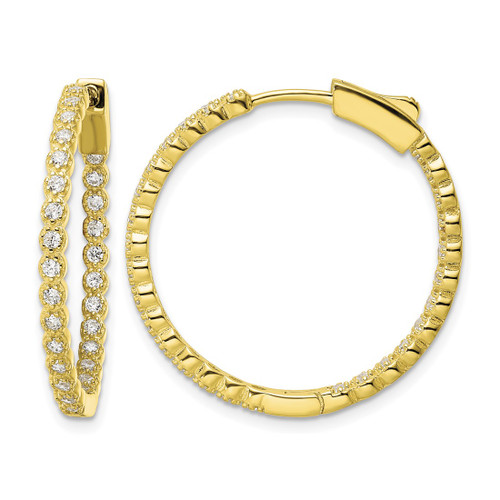 Sterling Silver Polished Gold-Tone In & Out Cubic Zirconia Hinged Hoop Earrings, 29 mm