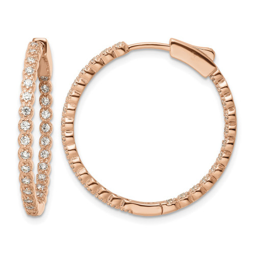 Sterling Silver Polished Rose-Tone In & Out Cubic Zirconia Hinged Hoop Earrings, 29 mm