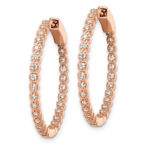 Sterling Silver Polished Rose-Tone In & Out Cubic Zirconia Hinged Hoop Earrings, 29 mm - View 2