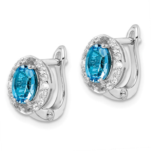 Sterling Silver Rhodium-Plated Swiss BT/White Topaz Oval Hinged Drop Earrings, 14 mm - View 2