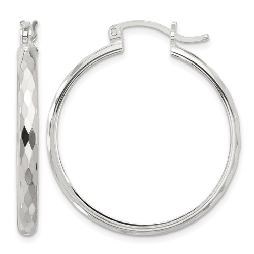 Sterling Silver Polished Textured Hoop Earrings, 35 mm