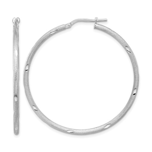 Sterling Silver Rhodium-Plated Satin and Polished Diamond-Cut Hoop Earrings, 45.5 mm