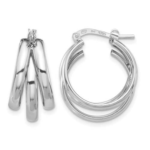 Sterling Silver Rhodium-Plated Polished Triple Hoop Earrings, 22.5 mm