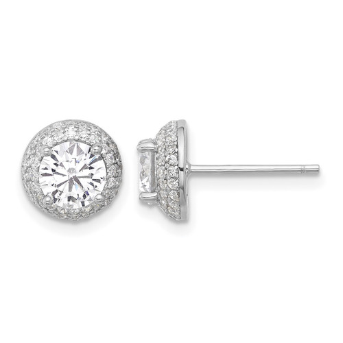Sterling Silver Rhodium-Plated 6 mm Cubic Zirconia Double Halo Stud Earrings, 9 mm Long