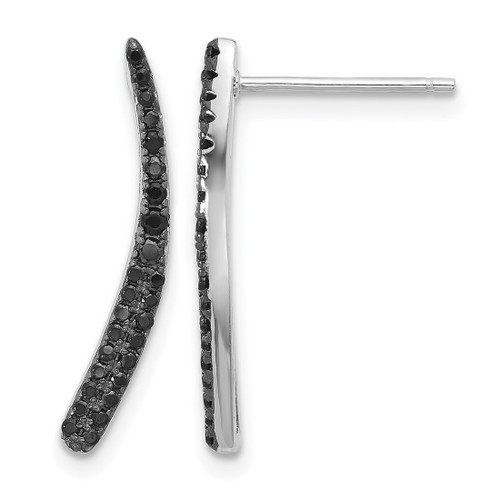 Sterling Silver Rhodium-Plated Polished Black Cubic Zirconia Post Dangle Earrings, 22.75 mm