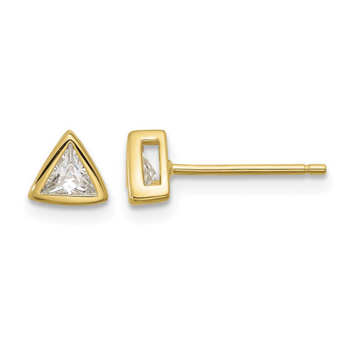 Sterling Silver Gold-Tone Polished 4 mm Cubic Zirconia Triangle Stud Earrings, 5.5 mm Long