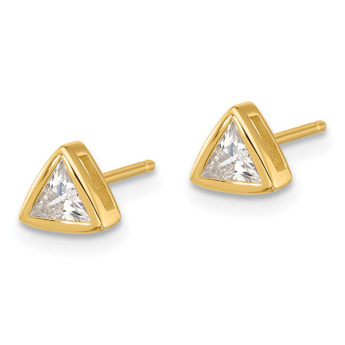 Sterling Silver Gold-Tone Polished 4 mm Cubic Zirconia Triangle Stud Earrings, 5.5 mm Long - View 2