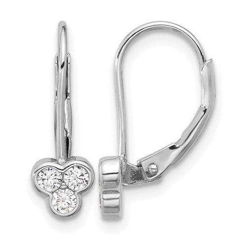 Sterling Silver Rhodium-Plated Polished Three Cubic Zirconia Leverback Drop Earrings, 18 mm