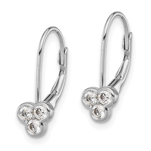 Sterling Silver Rhodium-Plated Polished Three Cubic Zirconia Leverback Drop Earrings, 18 mm - View 2