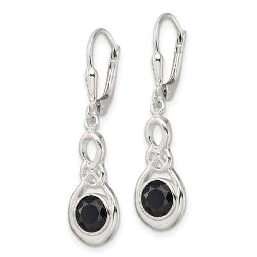 Sterling Silver Polished Onyx Knot Leverback Dangle Earrings, 36.5 mm - View 2