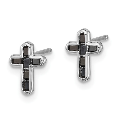 Sterling Silver Rhodium-Plated Polished Black Spinel Cross Stud Earrings, 9 mm - View 2