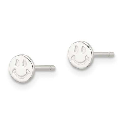 Sterling Silver E-Coating Polished Smiley Face Stud Earrings, 4.8 mm - View 2