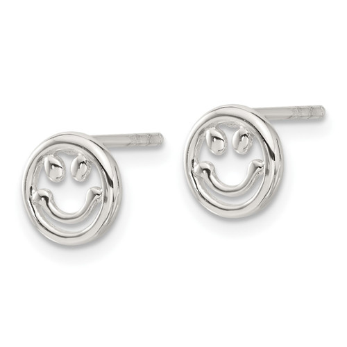 Sterling Silver E-Coated Smiley Face Stud Earrings, 7.8 mm - View 2