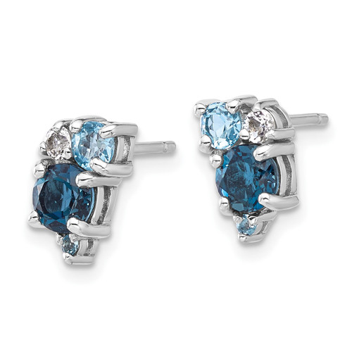 Sterling Silver Rhodium-Plated London/Lt Swiss Blue/White Topaz Stud Earrings, 11.1 mm - View 2